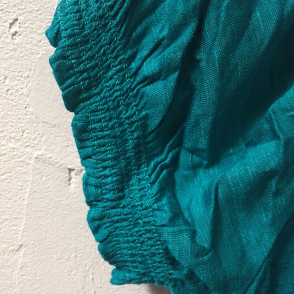 Bohemian Turquoise Wood Drawstring Summer Blouse - Picture 6 of 7